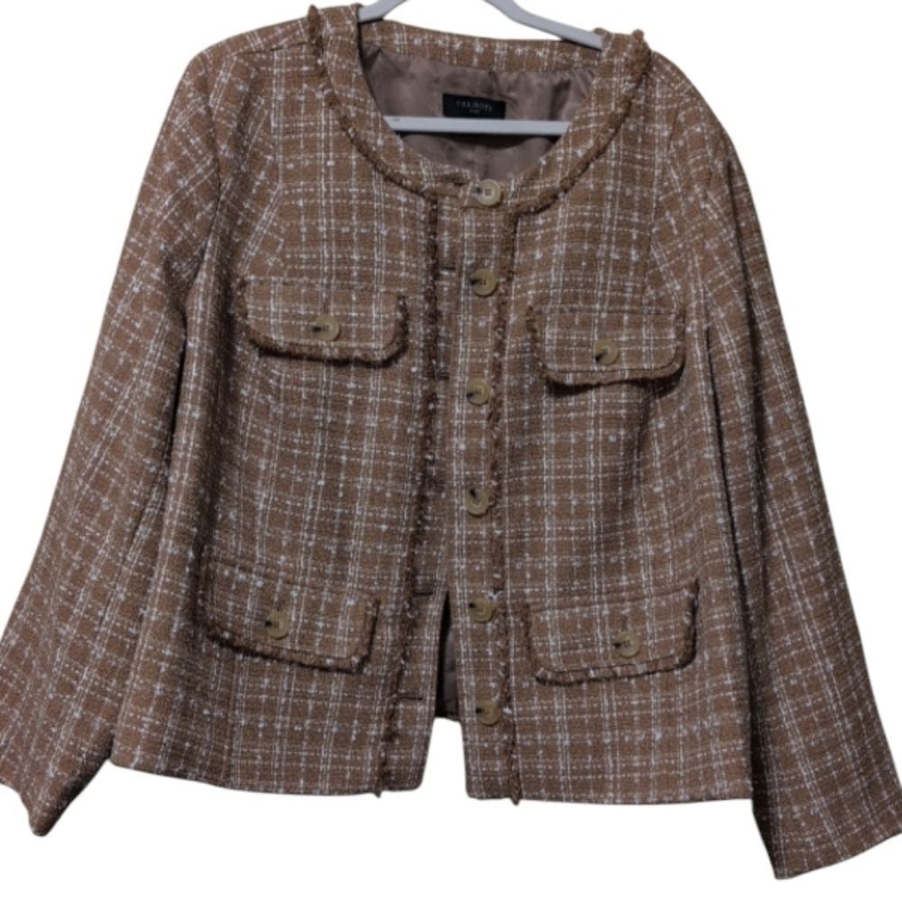 Talbots tweed fringe jacket blazer plus size 22W classic neutral trendy career